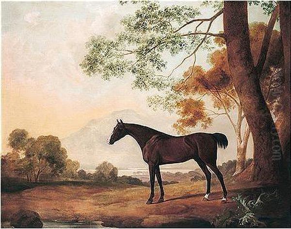 Lord Clermont's Bay Racehorse Johnny In A Landscape Oil Painting by John Best