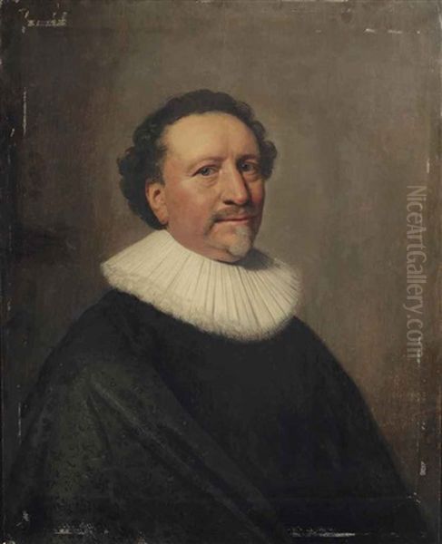 Portrait Of A Gentleman, Bust-length, In A Black Costume With A White Lace Collar Oil Painting by Michiel Janszoon van Mierevelt