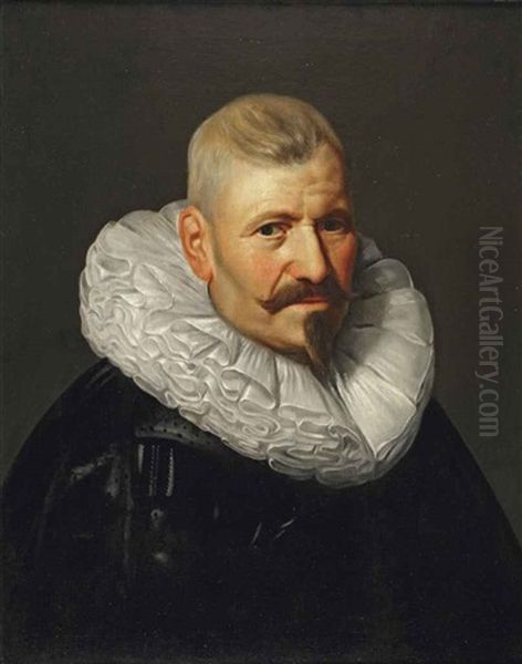 Portrait Of A Gentleman, Bust-length, In A Black Robe With A White Ruff Oil Painting by Michiel Janszoon van Mierevelt