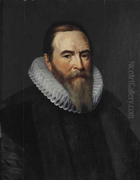 Portrait Of Johan Van Oldebarnevelt, Land's Advocate Of Holland (1547-1619), Half-length, In A Black Doublet, A Black Fur-lined Coat And A Ruff Oil Painting by Michiel Janszoon van Mierevelt