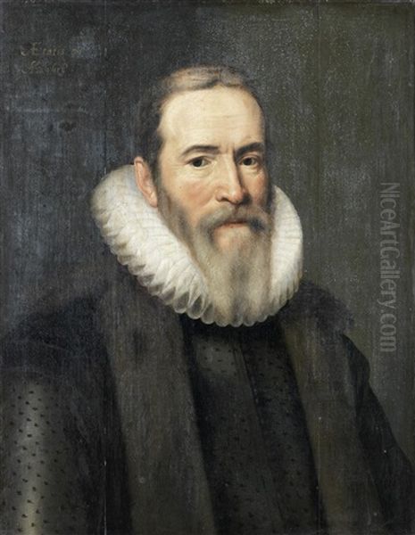 Portrait Of Johan Van Oldenbarnevelt, Half-length, In A Black Coat, A Fur Mantle And White Ruff Oil Painting by Michiel Janszoon van Mierevelt