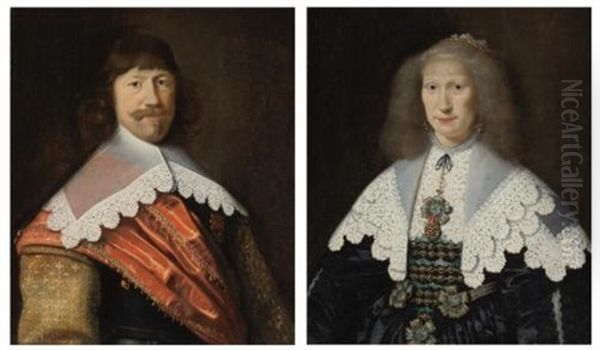 Portrait Of A Man; Portrait Of A Woman (pair) Oil Painting by Michiel Janszoon van Mierevelt