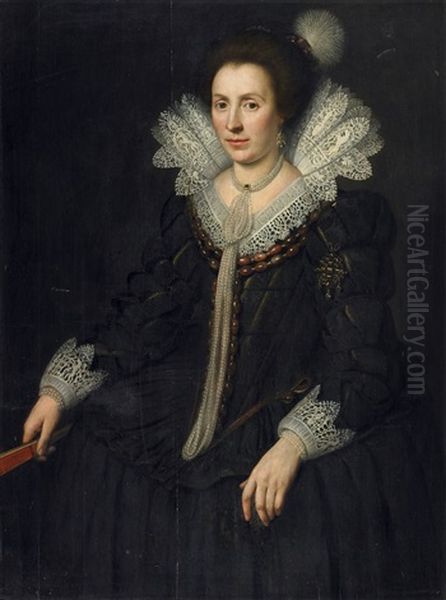 Bildnis Einer Dame Mit Facher Oil Painting by Michiel Janszoon van Mierevelt