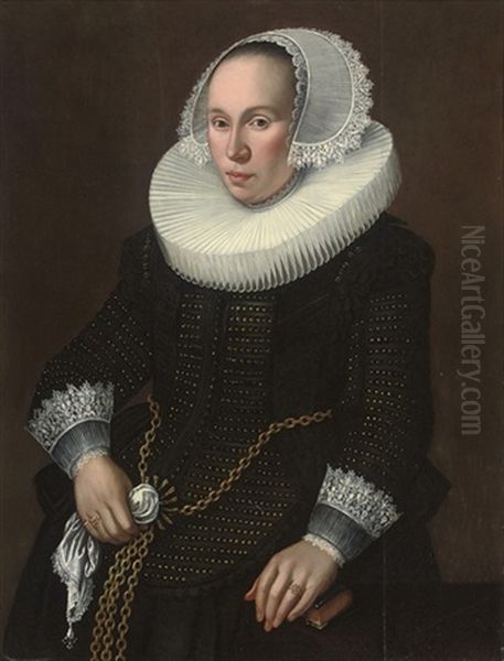 Portrait Of A Lady, In A Black Embroidered Dress Oil Painting by Michiel Janszoon van Mierevelt