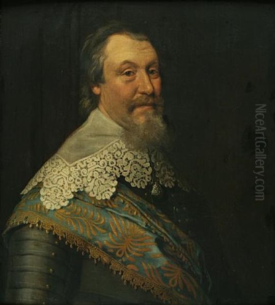 A Portrait Of A Gentleman, Bust-length, Wearing Armor With A Lace Collar Oil Painting by Michiel Janszoon van Mierevelt