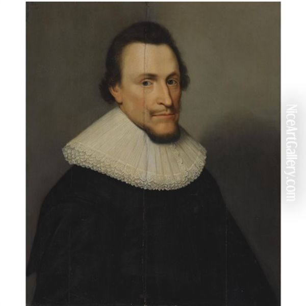 Portrait Of A Bearded Gentleman, Wearing A Black Costume With A White Lace Collar Oil Painting by Michiel Janszoon van Mierevelt