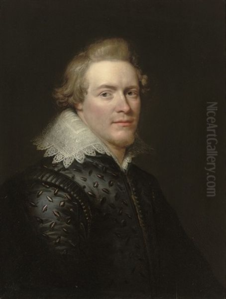 Portrait Of Count Cornelis Van Beresteyn (1586-1638), Half-length, In A Black Slashed Doublet And Lace Collar Oil Painting by Michiel Janszoon van Mierevelt