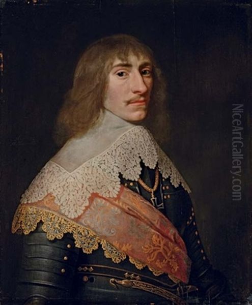 Portrait Of A Nobleman, In Armour With An Orange Embroidered Sash Oil Painting by Michiel Janszoon van Mierevelt