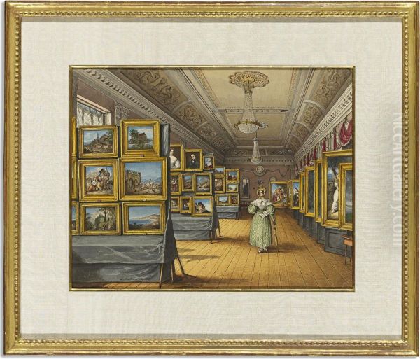 Exhibition Of The Works Of Modern Artists In The Ballroom Of The Goldnes Ross Hotel, Frankfurt, May 1835 Oil Painting by Mary Ellen Best