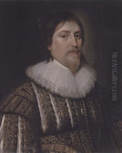 Portrait Of Henry De Vere, 18th Earl Of Oxford, In A Black Slashed Doublet With Gold Embroidery And A White Ruff Oil Painting by Michiel Janszoon van Mierevelt