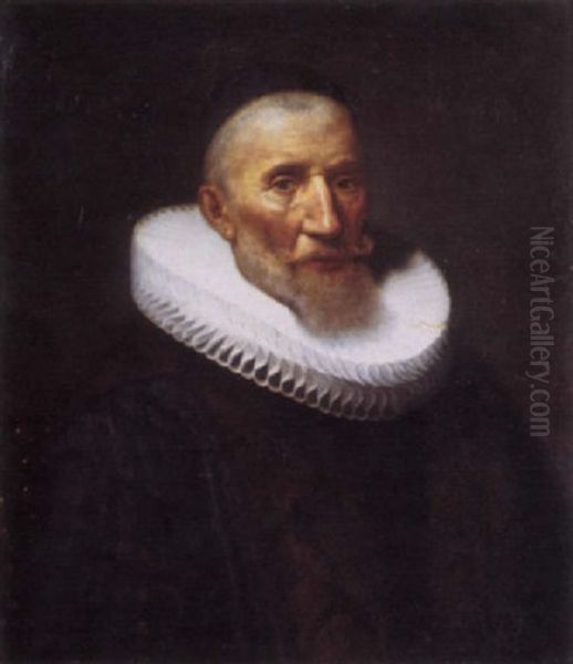 Portrait Of A Man In A Doctoral Gown Trimmed With Fur, A White Ruff And A Black Skull Cap Oil Painting by Michiel Janszoon van Mierevelt