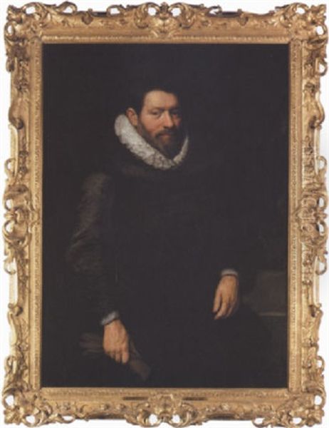 Portrait Of A Gentleman Wearing A Black Jacket With A Lace Ruff Oil Painting by Michiel Janszoon van Mierevelt