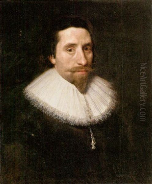 Portrait Of A Gentleman In A Black Coat And A White Lace Collar Oil Painting by Michiel Janszoon van Mierevelt