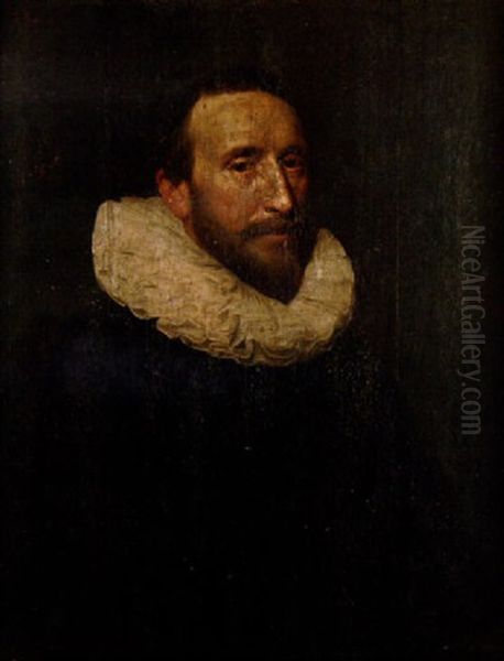 Portrait Of A Man Wearing A Black Costume And White Ruff Oil Painting by Michiel Janszoon van Mierevelt