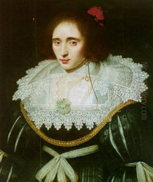 Portrait Of A Lady (elizabeth Queen Of Bohemia?) Wearing A Black Dress With A Large Lace Collar Oil Painting by Michiel Janszoon van Mierevelt