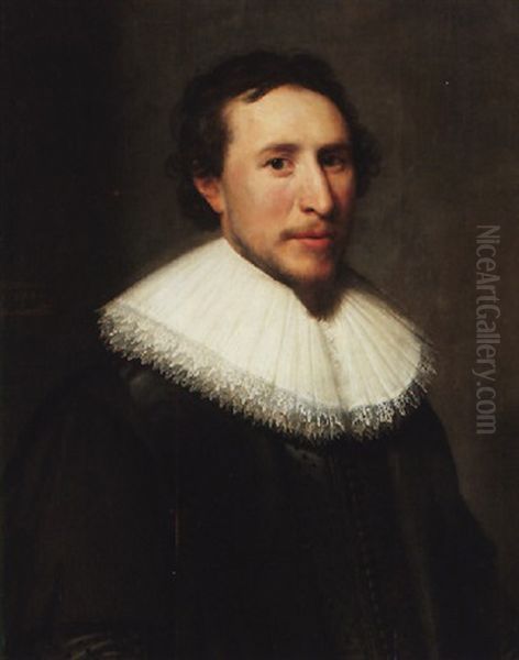 Portrait Of A Bearded Gentlemen Wearing Black And A White Ruff Oil Painting by Michiel Janszoon van Mierevelt