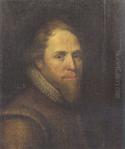 Portrait Of Maurice De Nassau, Prince Of Orange, Wearing A Gold Embroidered Brown Doublet With Lace Collar Oil Painting by Michiel Janszoon van Mierevelt