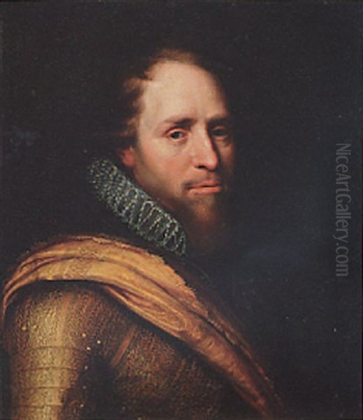 Portrait Of Maurice Of Nassau, Prince Of Orange, In Gilded Wheatsheaf Armour And An Orange Sash by Michiel Janszoon van Mierevelt