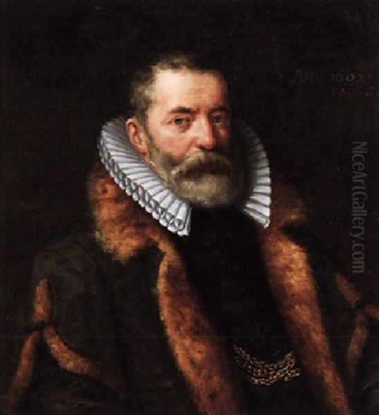 Portrait Of A Gentleman, Wearing A Fur-lined Coat And A White Ruff Oil Painting by Michiel Janszoon van Mierevelt