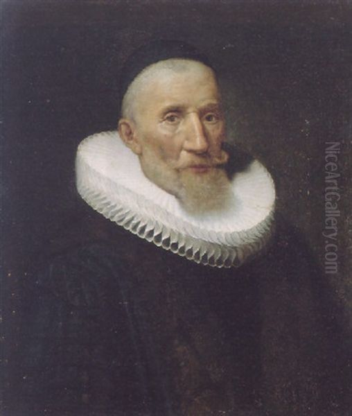 Portrait Of A Gentleman Wearing A Doctoral Gown Trimmed With Fur, A White Ruff And A Black Skull Cap Oil Painting by Michiel Janszoon van Mierevelt