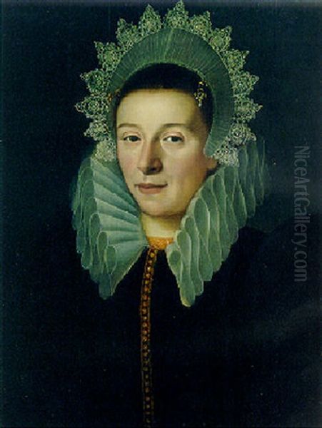 Portrait Of A Lady  In A Black Dress With A Ruff And A Lace Headdress Oil Painting by Michiel Janszoon van Mierevelt