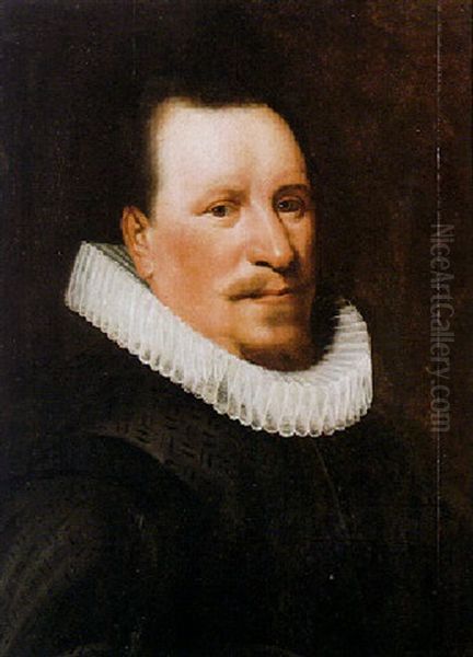 Portrait Of A Gentleman Wearing Black, With A White Ruff Oil Painting by Michiel Janszoon van Mierevelt