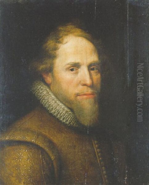 Portrait Of Maurice Of Nassau, Prince Of Orange, Wearing A Gold Embroidered Ochre-coloured Jacket With Lace Collar Oil Painting by Michiel Janszoon van Mierevelt