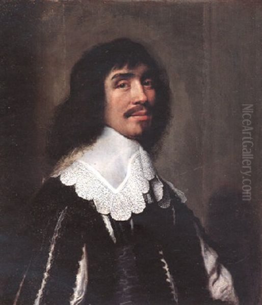 Portrait Of A Young Man, Half-length, Wearing An Embroidered Black Tunic Oil Painting by Michiel Janszoon van Mierevelt