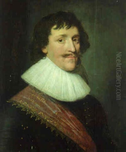 Portrait Of A Gentleman In A Black Coat Wearing The Orange Sash Of The Dutch Military Service Oil Painting by Michiel Janszoon van Mierevelt