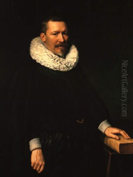 Portrait Of Johan Camerlin, Aged 59, Wearing Black Costume And Lace Collar Oil Painting by Michiel Janszoon van Mierevelt