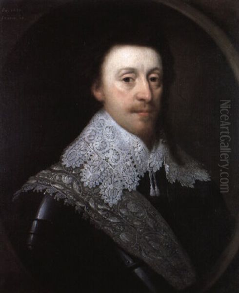 Portrait Of A Man Wearing Armour With A Green Brocade Sash And Lace Collar Oil Painting by Michiel Janszoon van Mierevelt