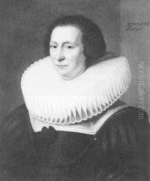 Portrait Of A Lady, Bust Length In A Black Dress            With Slashed Sleeves And A Ruff Oil Painting by Michiel Janszoon van Mierevelt