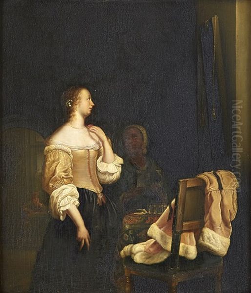 Interior Oil Painting by Frans van Mieris the Elder