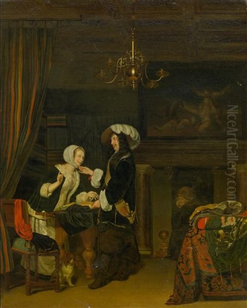 Cavalier In A Shop Oil Painting by Frans van Mieris the Elder