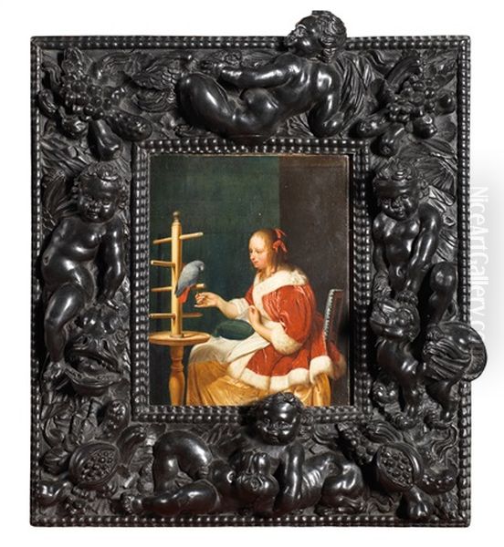 Dame Au Perroquet Oil Painting by Frans van Mieris the Elder