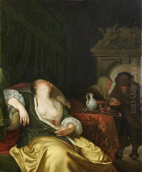 A Sleeping Courtesan Oil Painting by Frans van Mieris the Elder