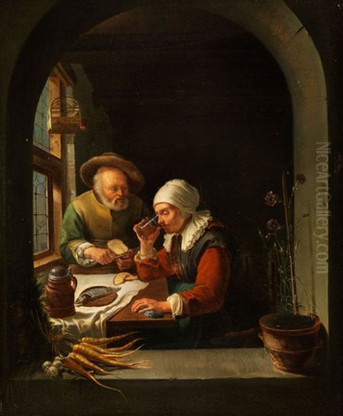 Altes Ehepaar Am Tisch Oil Painting by Frans van Mieris the Elder