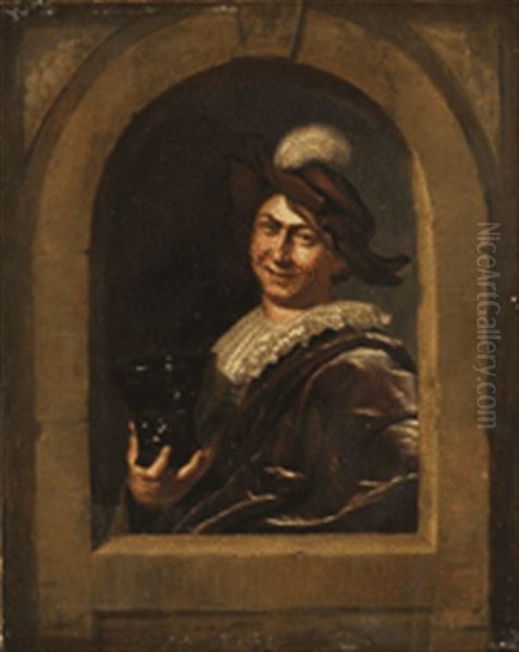 Junger Mann Mit Weinpokal An Der Fensterbrustung by Frans van Mieris the Elder