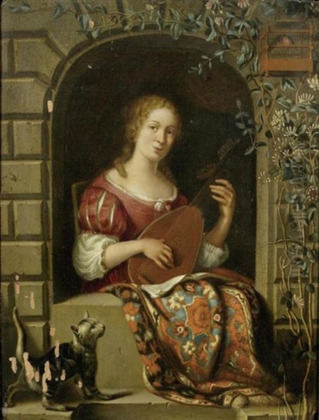 Laute Spielende Dame An Einem Fenster Oil Painting by Frans van Mieris the Elder