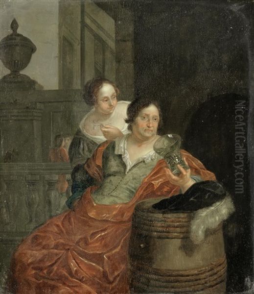 A Gentleman Drinking, Accompanied By A Young Lady Oil Painting by Frans van Mieris the Elder