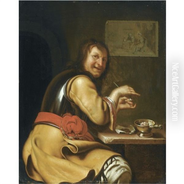 A Smoking Soldier Oil Painting by Frans van Mieris the Elder