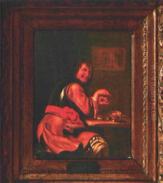 Edelmann Mit Harnisch Und Scherpe Beim Pfeifestopfen Oil Painting by Frans van Mieris the Elder