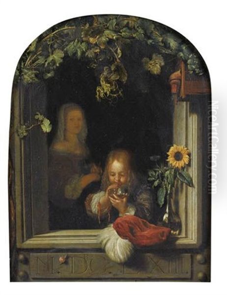 Jeune Garcon Faisant Des Bulles De Savon Oil Painting by Frans van Mieris the Elder