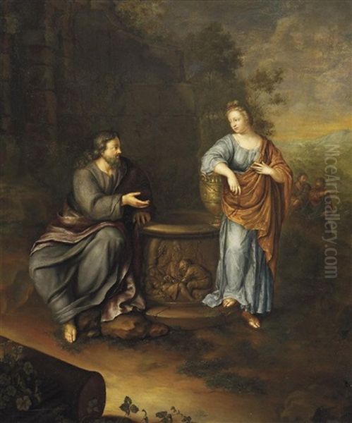 Christus Und Die Samariterin Am Brunnen Oil Painting by Frans van Mieris the Elder