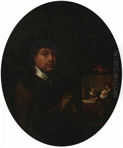 Portrait Eines Jungen Mannes Mit Familienbildnis Oil Painting by Frans van Mieris the Elder