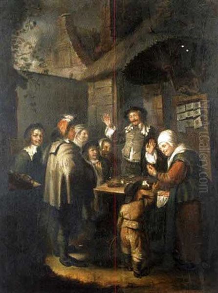 The Charlatan, A Quack Selling His Wares (by Luciano Fiorucci) Oil Painting by Frans van Mieris the Elder