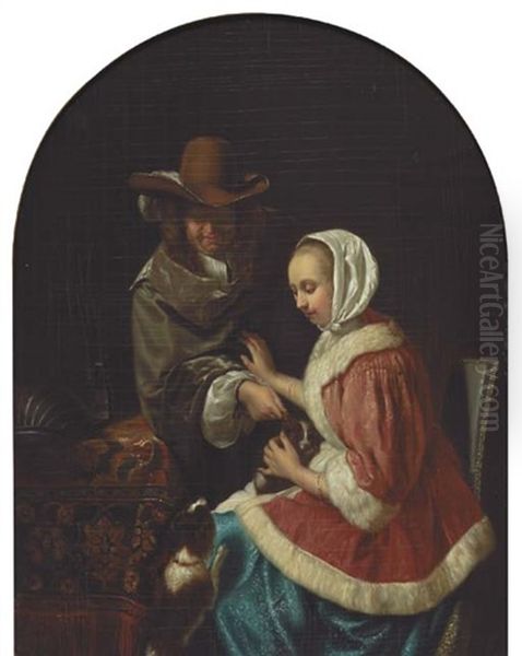 Teasing The Pet Oil Painting by Frans van Mieris the Elder