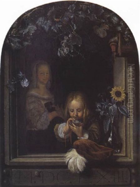 Les Bulles De Savon Oil Painting by Frans van Mieris the Elder