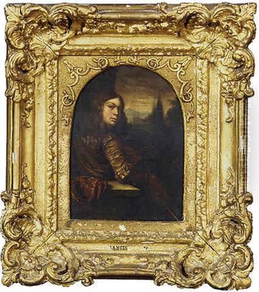 Portrait Of An Artist In A Landscape Oil Painting by Frans van Mieris the Elder