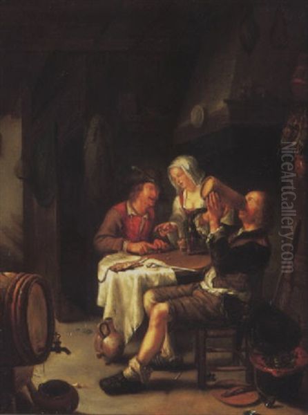 Peasants In An Inn Oil Painting by Frans van Mieris the Elder